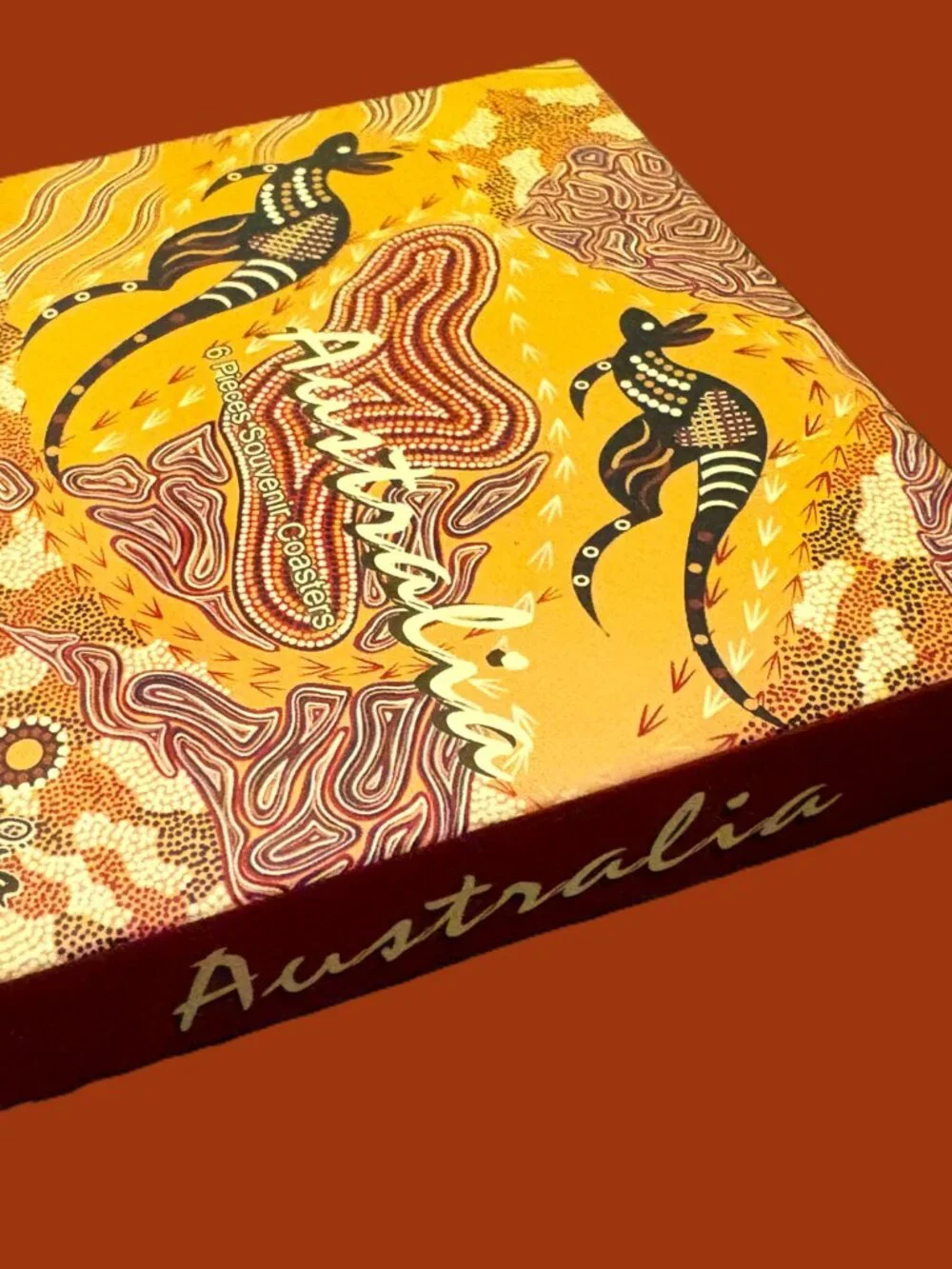 Australian Aboriginal Coasters SET of 6 Cork-Back with Gift Box NWOT
